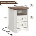 thumbnail image 5 of OKD Farmhouse Nightstand with Charging Station, End Table with 2 Drawers for Living Room, Side Table, Vintage White, 5 of 7
