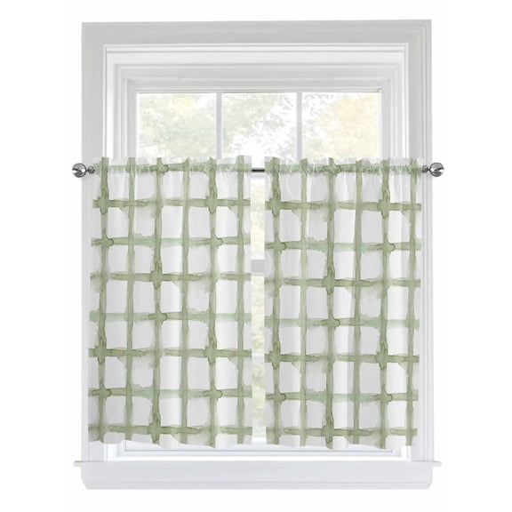 Sage Green Buffalo Plaid Living Room Curtains 2 Panel, Farmhouse Check Stripes Geometric Cafe Window Treatment, Farmhouse Bedroom Bathroom Kitchen Curtains Drapes 104"x54"