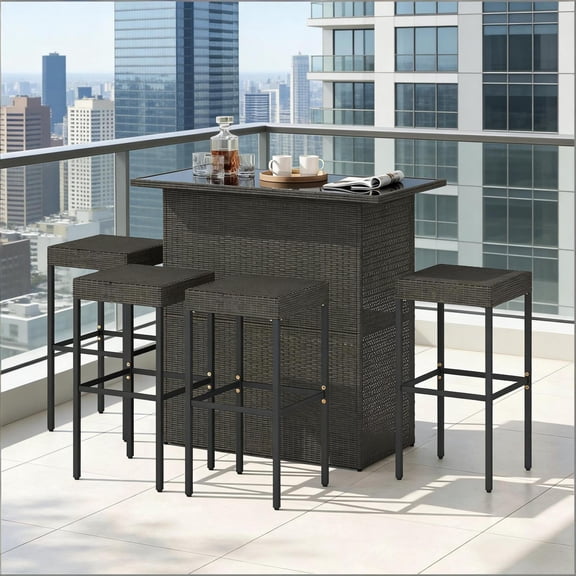 Miekor Furniture Outdoor Backyard Furniture Set,Comfortable Outdoor Bar Set,5 Piece Rattan Wicker Bar Set No.1792
