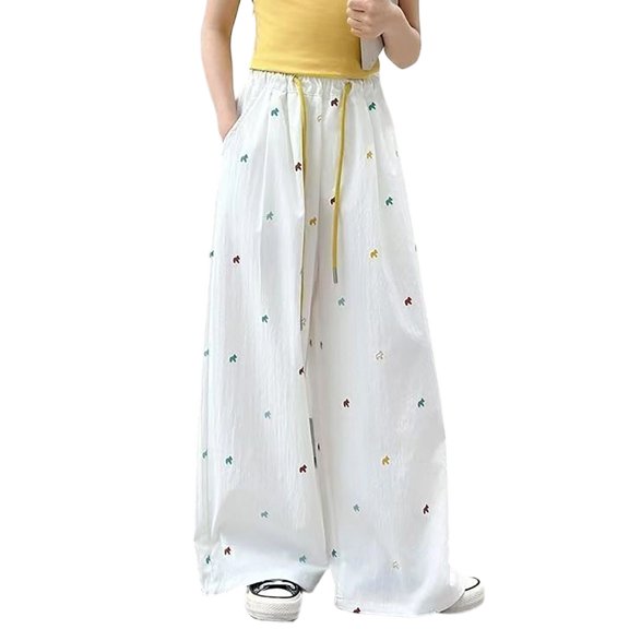 CONROSES Girls Baggy Pants Wide Leg Casual Pants for Girls Lightweight Solid Elastic Waist Leisure Jogger Pants With Pockets