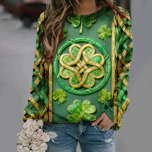 Uootdi Oversized St Patricks Day Sweatshirts for Women Irish Saint Pattys Shamrock Crewneck Long Sleeve Shirts Holiday Trendy Pullover Tops Gift