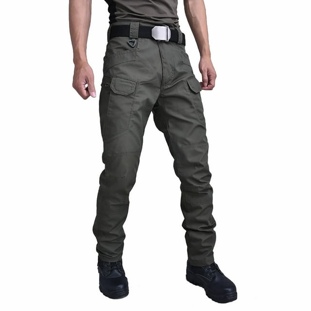 Pisexur Mens Work Pants Cargo Tactical Construction for Men Ripstop Waterproof Lightweight Outdoor Hiking with Pockets Green,L