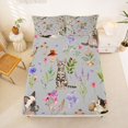 thumbnail image 5 of jejeloiu Gray Watercolor Cat Full Size Sheets For Kids,Cute Floral Kitten Bed Sheets For Girl,4-Piece, 5 of 6