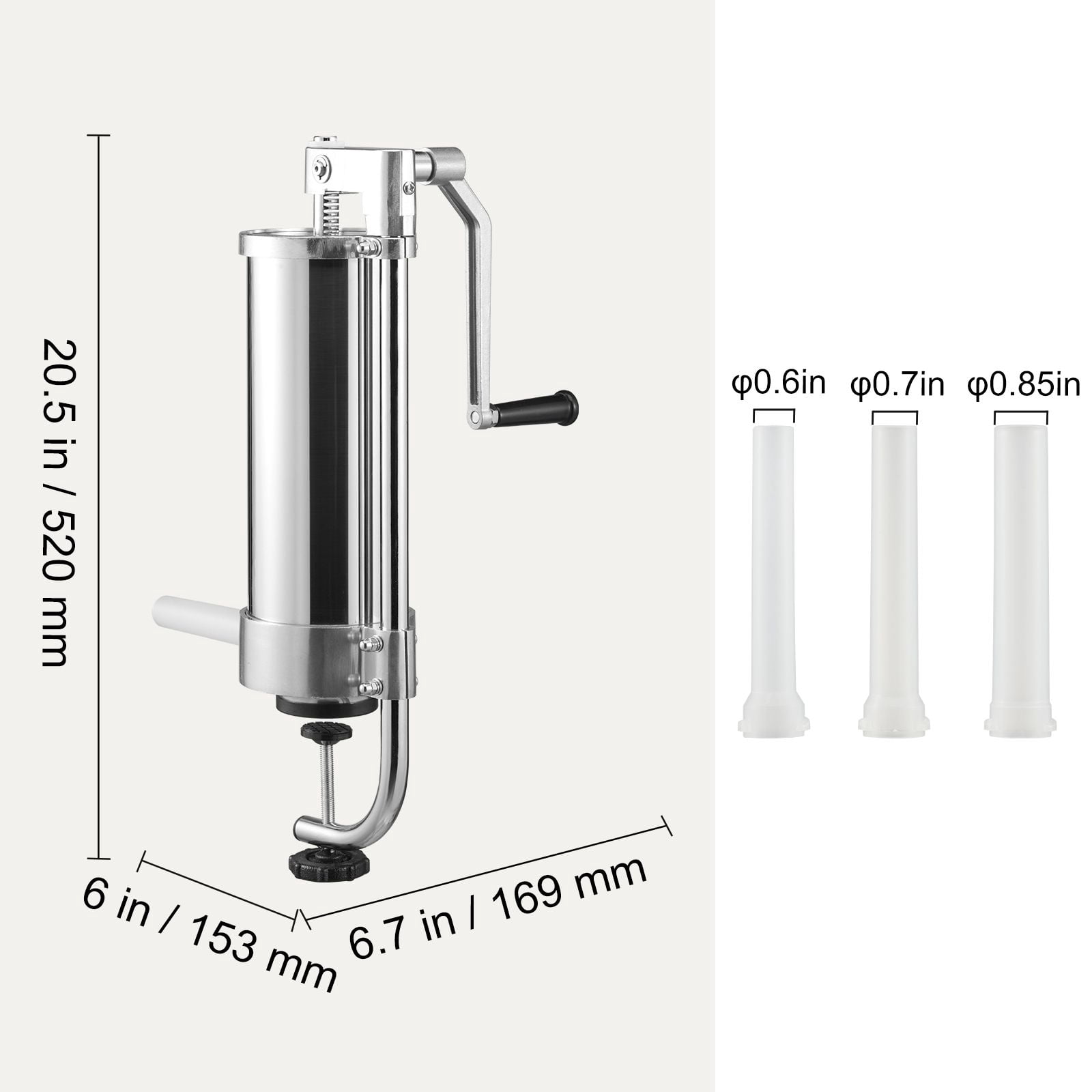 Sausage Stuffer 5 lbs Capacity, 304 Stainless Steel, 3 Filling Tubes, Suction Base, Air Release Valve for Home Commercial Use