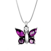 Anavia Steel Purple Crystal Butterfly Cremation Necklace Keepsake Urn Memorial Jewerly With Free Gift Box