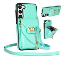 Mantto for Samsung Galaxy A54 5G Back Zipper Wallet Case with Detachable Shoulder Strap,Luxury Metal Buckle Card Slots Shockproof Premium PU Leather Stand Crossbody Phone Case for Women Men,Mint