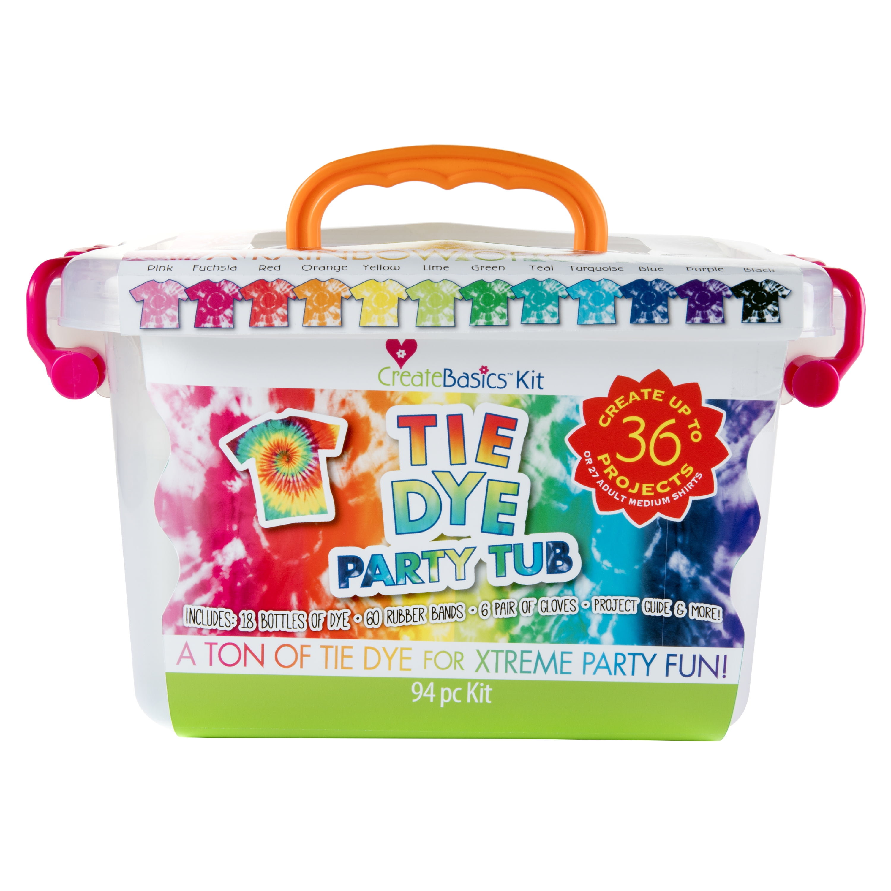 (3 pack) Create Basics Tie Dye Party Tub with 18 Pre-Filled Bottles, Dye Refill Packs and Accessories