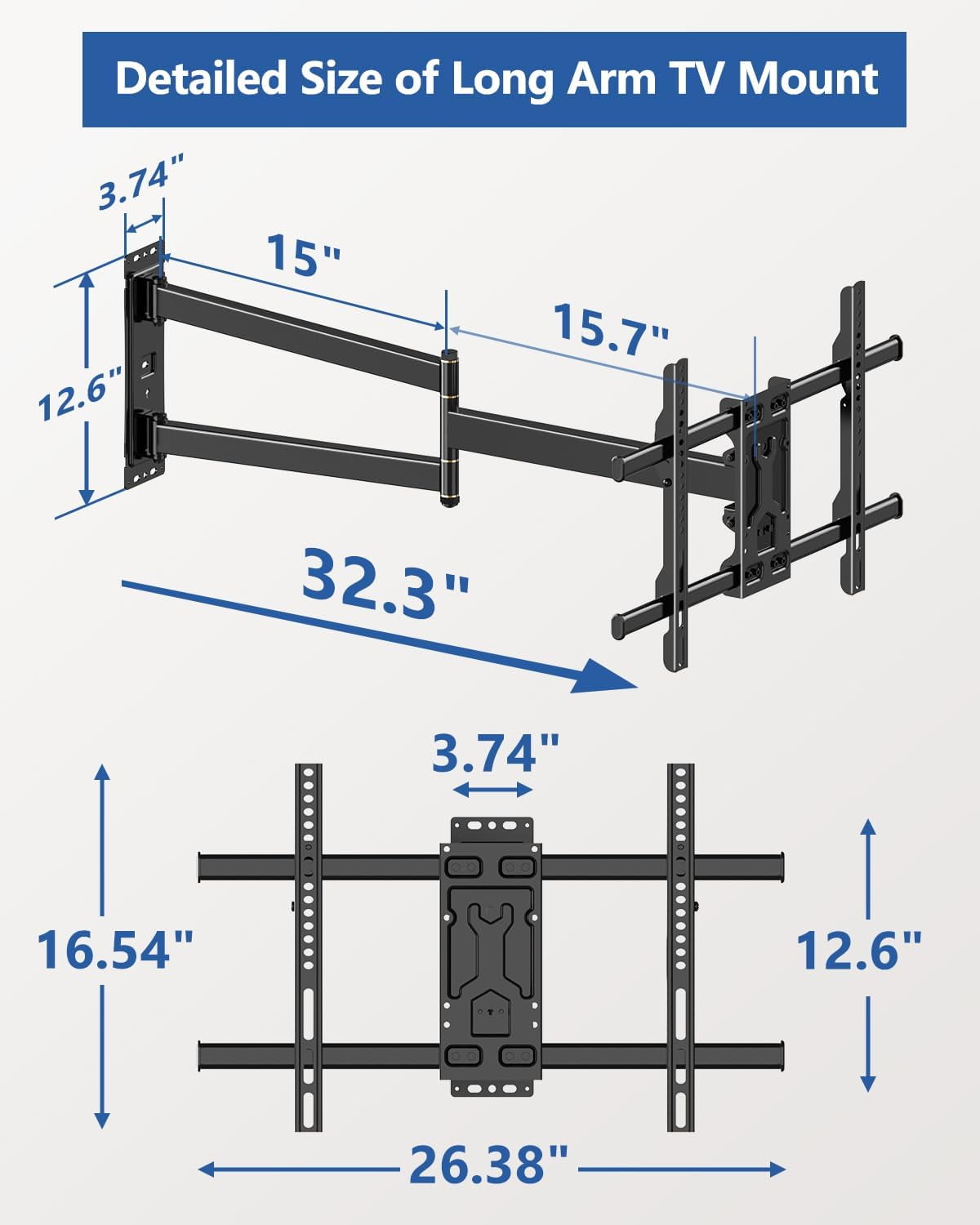 FORGING MOUNT Full Motion Swivel Tilt TV Wall Mount for 32-75 inch TVs, 33 inch Extension, Holds 99lbs, Max 600X400mm
