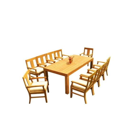 Grade-A Teak Dining Set: 10 Seater 11 Pc: 86" Canberra Rectangle Table And 10 Osborne Arm Chairs Outdoor Patio WholesaleTeak #51OS-0111