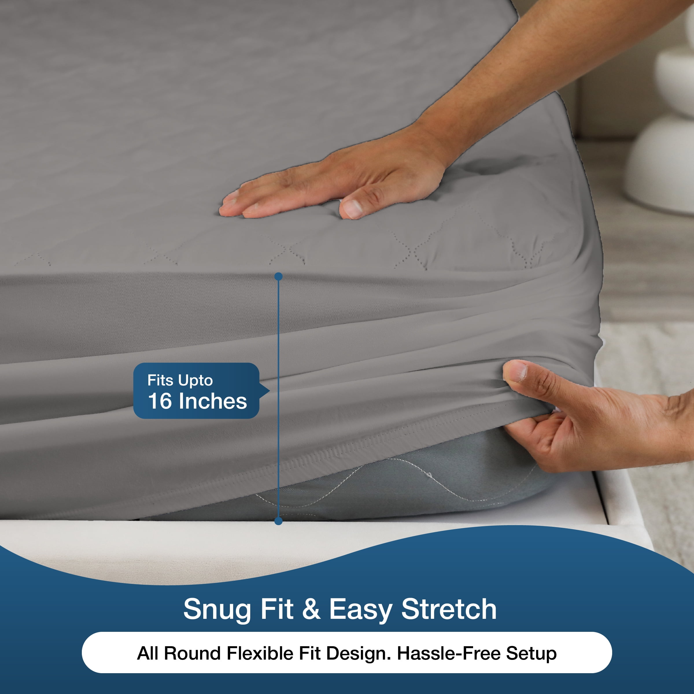 Beddora Waterproof Mattress Protector with Quilted Top – King – Soft & Breathable – Light Grey