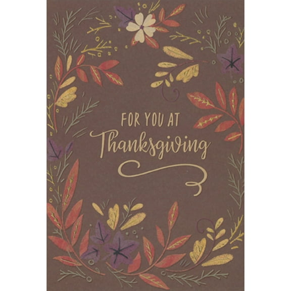 Designer Greetings For You: Purple, Yellow and Red Leaves on Brown Background Package of 8 Thanksgiving Cards