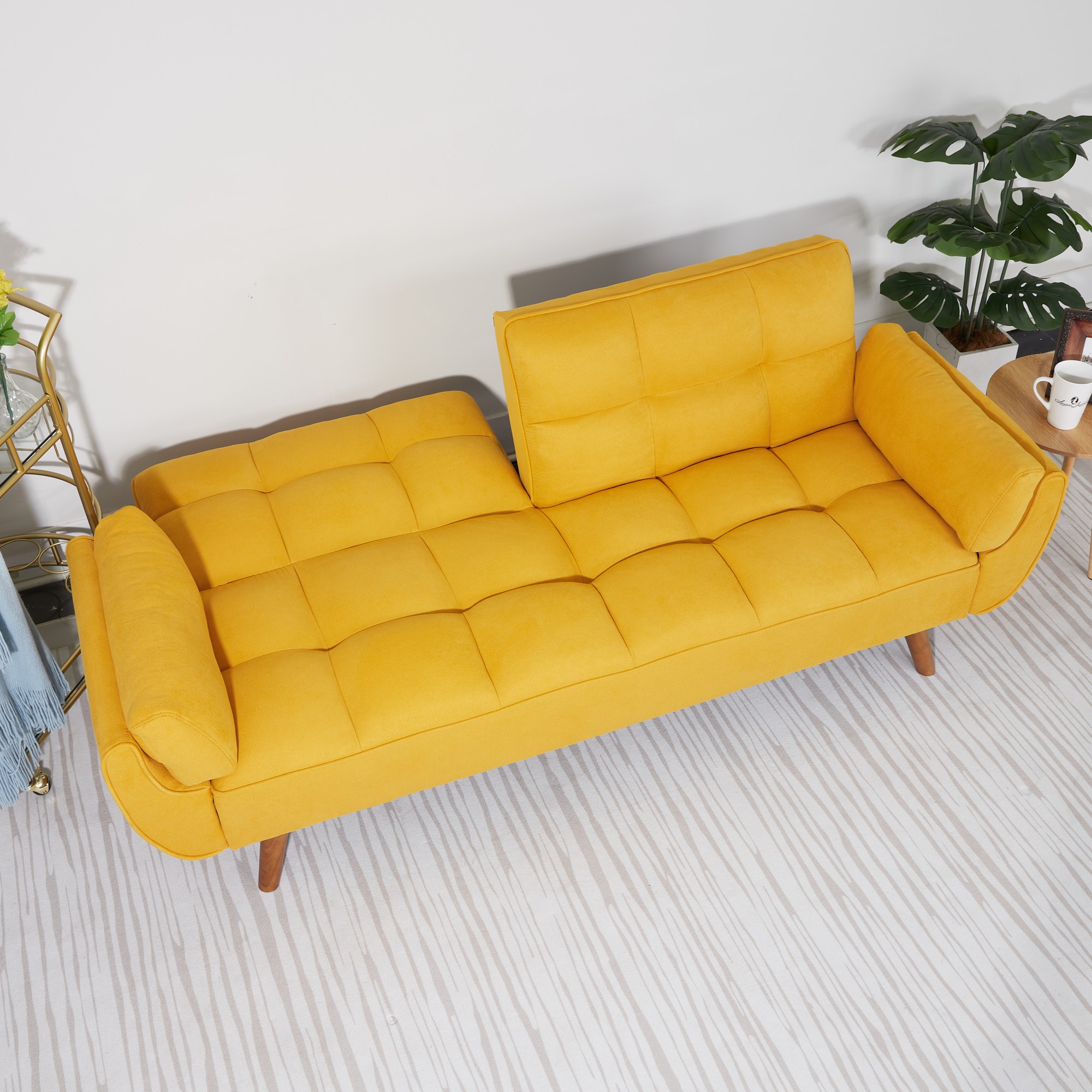 Gewnee Mid-Century Modern Yellow Sofa - Solid Eucalyptus Wood Frame, 500 lbs Capacity, S-Shaped Springs for Apartments, Living Rooms, Studies
