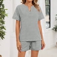 thumbnail image 6 of Lumtrix Women 2 Piece V Neck Matching Lounge Sets Clothing Spring Short Sleeve Shirt And Shorts 2026 Summer Airport Outfit Gray L, 6 of 8
