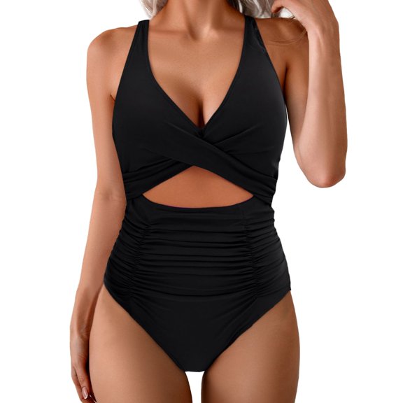uikmnh Women's High Waisted Solid Color Two Piece Bikini Swimsuit Set for Beach & Pool Size:L