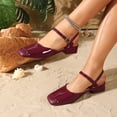 thumbnail image 2 of Rokment Mary Jane Square Closed Toe Dressy Sandals for Women Bride Wedding Elegant Casual Leather Ankle Strap Chunky Block Low Heels Dress Ballet Flat Wine Size 7.5, 2 of 4