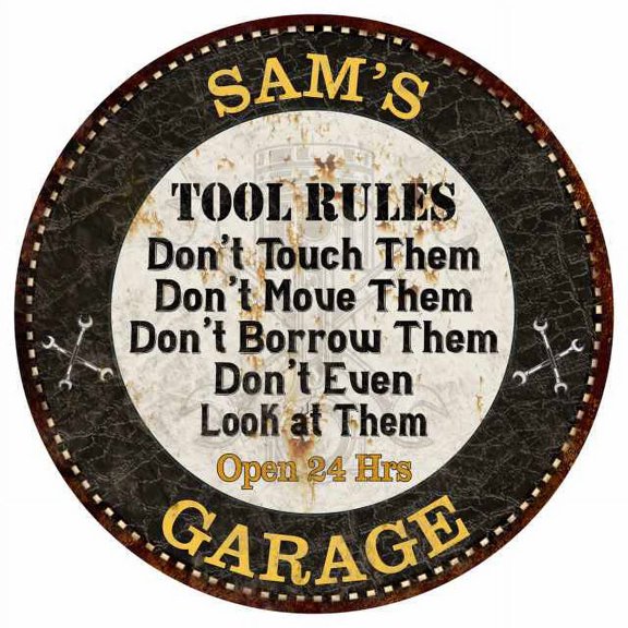 SAM'S Garage Rules 14" Round Metal Sign Garage Bar Wall Decor 100140013027