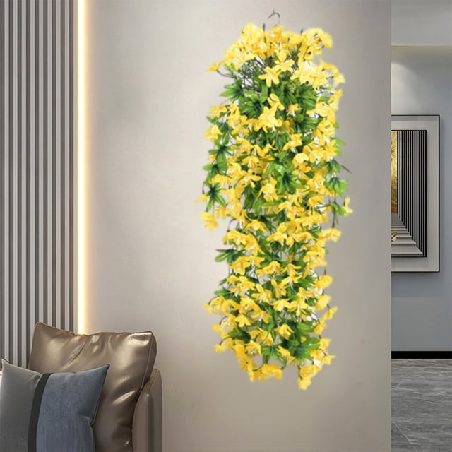 Plantas Verdes Artificiales Guirnalda de flores artificiales de lirios de seda amarillos para decoración de mesas de bodas,fiestas y hogar (1 pieza) Rkxzt