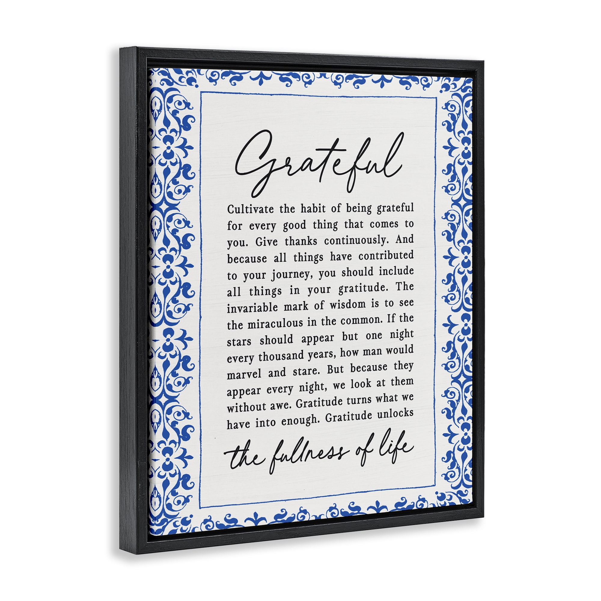 Gratitude Unlocks Fullness Of Life Black Framed Floater Canvas Wall Art, design by Lettered and Lined