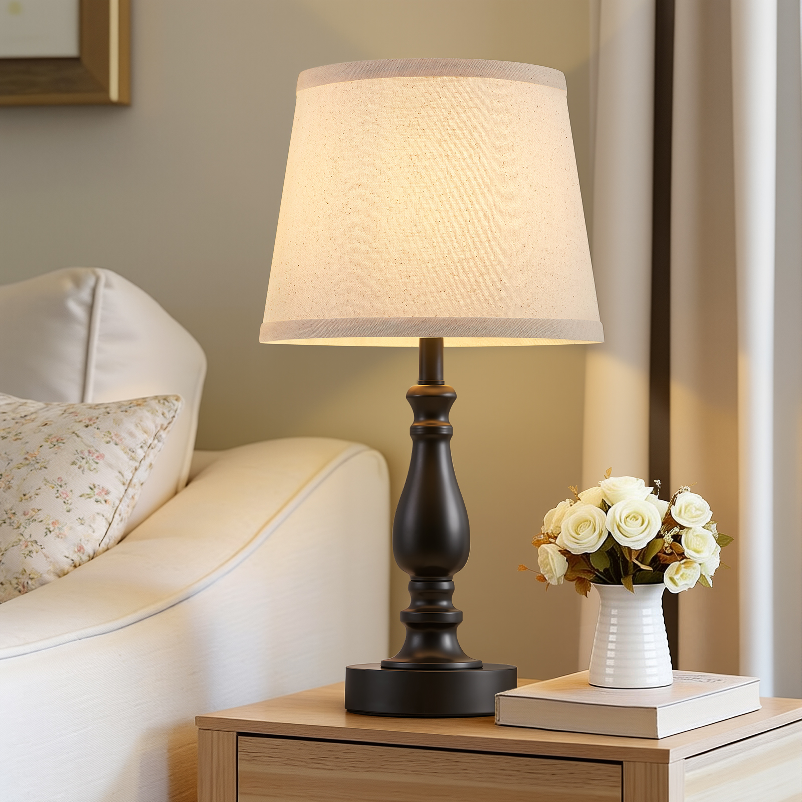 Natyswan Bedside Table Lamps, Beige, Set of 2, 19 Inches photo 3