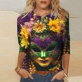 thumbnail image 2 of YUGYXL Deals Plus Size 3/4 Length Sleeve Shirts for Women Mardi Gras Mask Graphic Fancy Comfy Costume Trendy Crew Neck Tunic Blouse Carnival Themed Tees Clearance Sales, 2 of 5