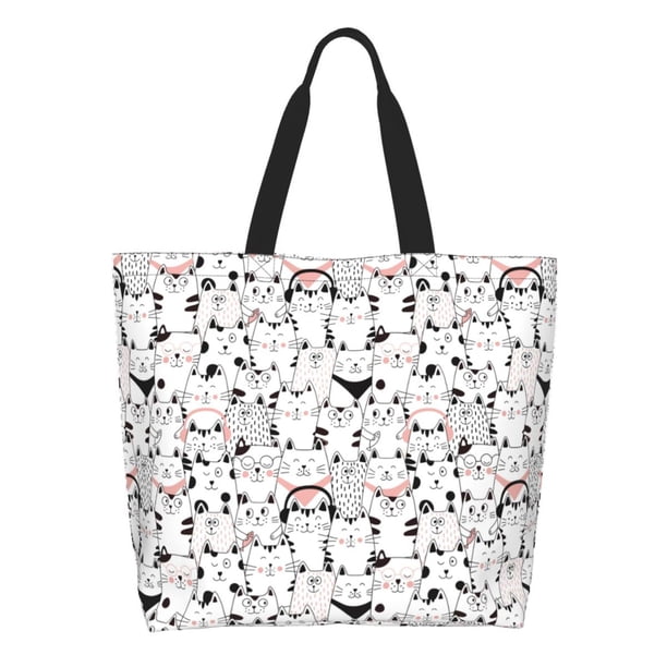 Balery Cute Cat Bolsa Tote Estilo Estético con Cremalleras, Bolsa de Hombro, Bolsa de Compras Grande y Plegable