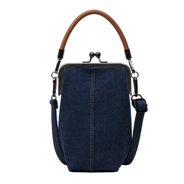 Bolso bandolera de mezclilla para teléfono, bolso de mano con cierre de beso para mujer, con asa superior, correa de hombro ajustable, bolso cruzado para reuniones y fiestas.