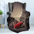 thumbnail image 4 of Car Soft Flannel Fleece Blanket, Retro Car on Cobblestone Historic Old Town in Rain Marketplace Square Night, Cozy Plush for Indoor and Outdoor Use, 50" x 60", Vermilion Brown Beige, by Ambesonne, 4 of 5