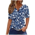 thumbnail image 3 of Kctiaxy Navy Hawaiian Shirts for Women V-Neck Button Collar Short Sleeve Shirts Fashion Beach Floral Summer Tops Casual Pullover Blouse XXL, 3 of 6