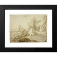 thumbnail image 2 of Bartholomeus Breenbergh 24x19 Black Modern Framed Museum Art Print Titled - Rocks and Mountain Path, Figures and Town Below, 2 of 5