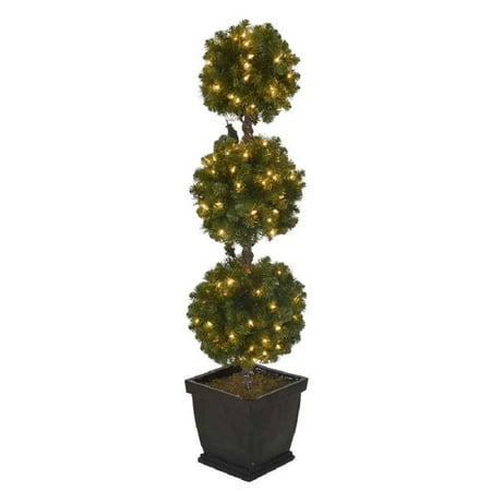 Holiday Living 4-ft Pre-lit Triple Ball Topiary Slim Artificial Christmas
