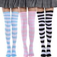 thumbnail image 6 of Women Girl Stockings Cotton Striped Plus Size Over-the-Knee Leg Socks, 6 of 8