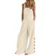 thumbnail image 1 of Gibobby pantalones siameses color liso Mono sin mangas para mujer, mono informal liso de verano, pantalones con pechera de pierna ancha, mono de pierna ancha con botones, mono(Beige， XXXXL), 1 of 5