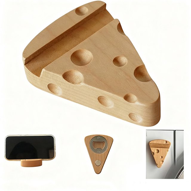 pstuiky Adorno de abrebotellas con forma de queso y pegatina para nevera de Creatives, de madera maciza.