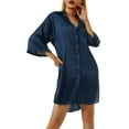 thumbnail image 4 of Chollius Women's Satin Nightshirt Button Down Nightgown Short Sleeve V-Neck Loose Oversize Sleepshirt Side Slit Sleepwear Gowns for Home Wear, 4 of 9