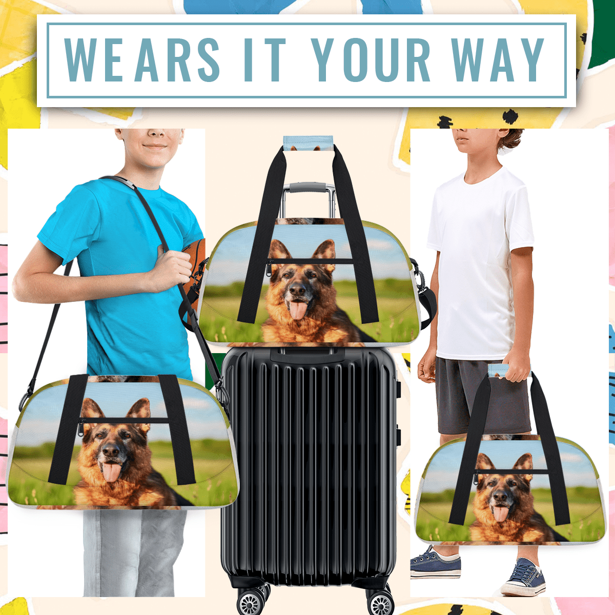 Herdesigns German Shepherd Dog Sports Duffle Bag for Women & Men, Gym Bag Dance Bag Overnight Bag Carry On Weekender Travel Bag