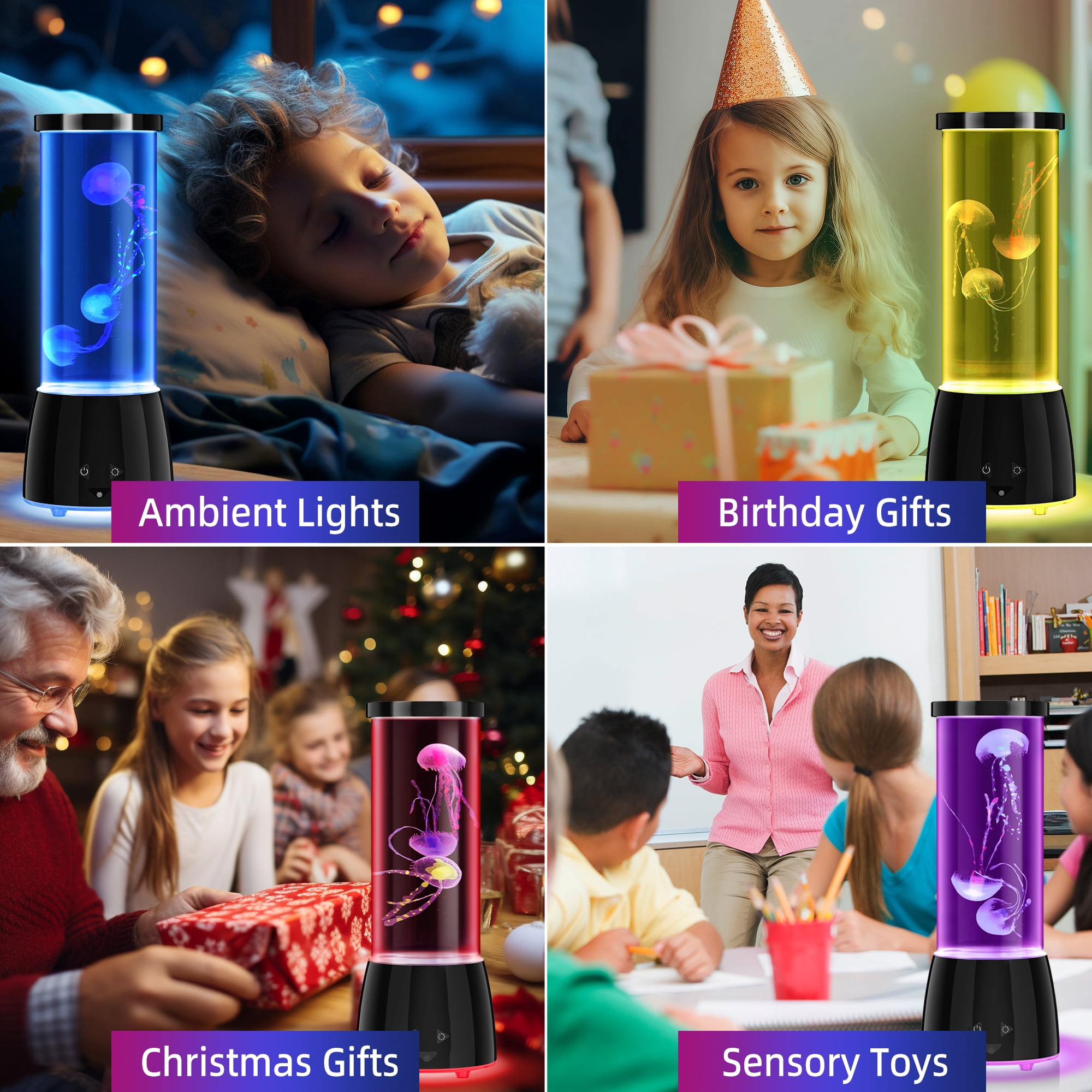 Jellyfish Lamp, Guardwee Jellyfish Aquarium Sensory Mood Table Lamp with 17 Color Changing Modes - Remote Control & USB Rechargeable for Bedroom/Office, Christmas/Birthday Gifts for Kids/Adults