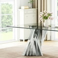thumbnail image 6 of 9-Piece Dining Table Set, 94" Tempered Glass Top, Irregular Stainless Steel Base, 8 Velvet Dining Chairs with Tufted Backrests and Nailhead Trim, for Living Room, Kitchen, Conference Room, 6 of 7