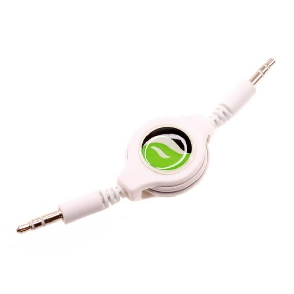 Retractable Aux Cable 3.5mm Adapter Car Stereo Aux-in Audio Cord Speaker Jack Wire White J9P for Coolpad Canvas, Suva - Cricket Icon, Influence, Ovation 2, 3, Dream 5G - Doro 824 SmartEasy