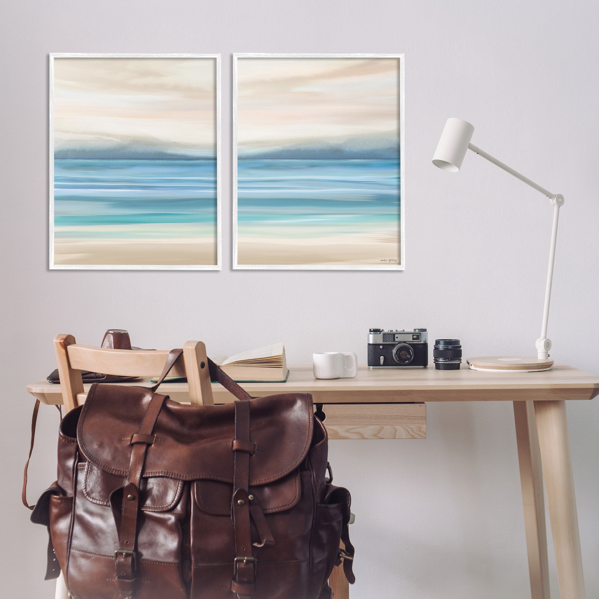 Stupell Industries Subtle Beach Seascape Landscape Painting White Framed Art Print Wall Art, 24 x 30, Set of 2