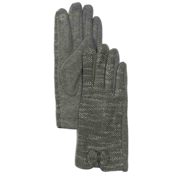Womens Gray Tweed Bow Stretch Fit Texting & Tech Touchscreen Gloves