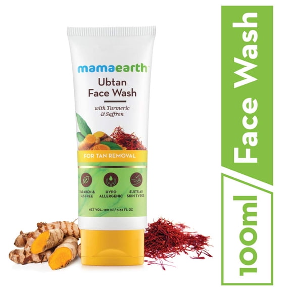 Mamaearth Ubtan Natural Face Wash for Dry Skin with Turmeric & Saffron for Tan removal and Skin brightning 100 ml - SLS & Paraben Free