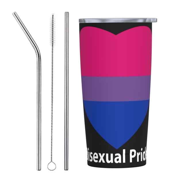 Taza de café de acero inoxidable aislada de 20 oz con pajita, juego de tres piezas, con bandera del orgullo gay y bisexual Lgbtq