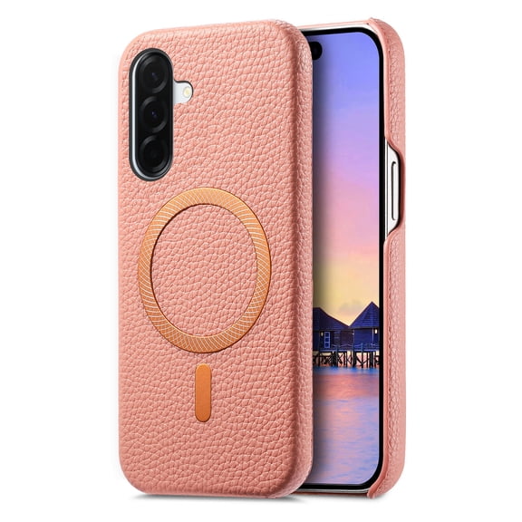 ELEHOLD Magnetic Case for Samsung Galaxy A37, Shockproof Slim Leather Rugged PC Anti-Scratch Cover Wireless Charging Compatible, Pink
