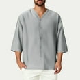 thumbnail image 2 of Stamzod Plus Size Men Shirts Summer V Neck Three-Quarters Sleeve Button Down Shirts Casual Loose Plain Tshirts for Men Gray XXXL, 2 of 7