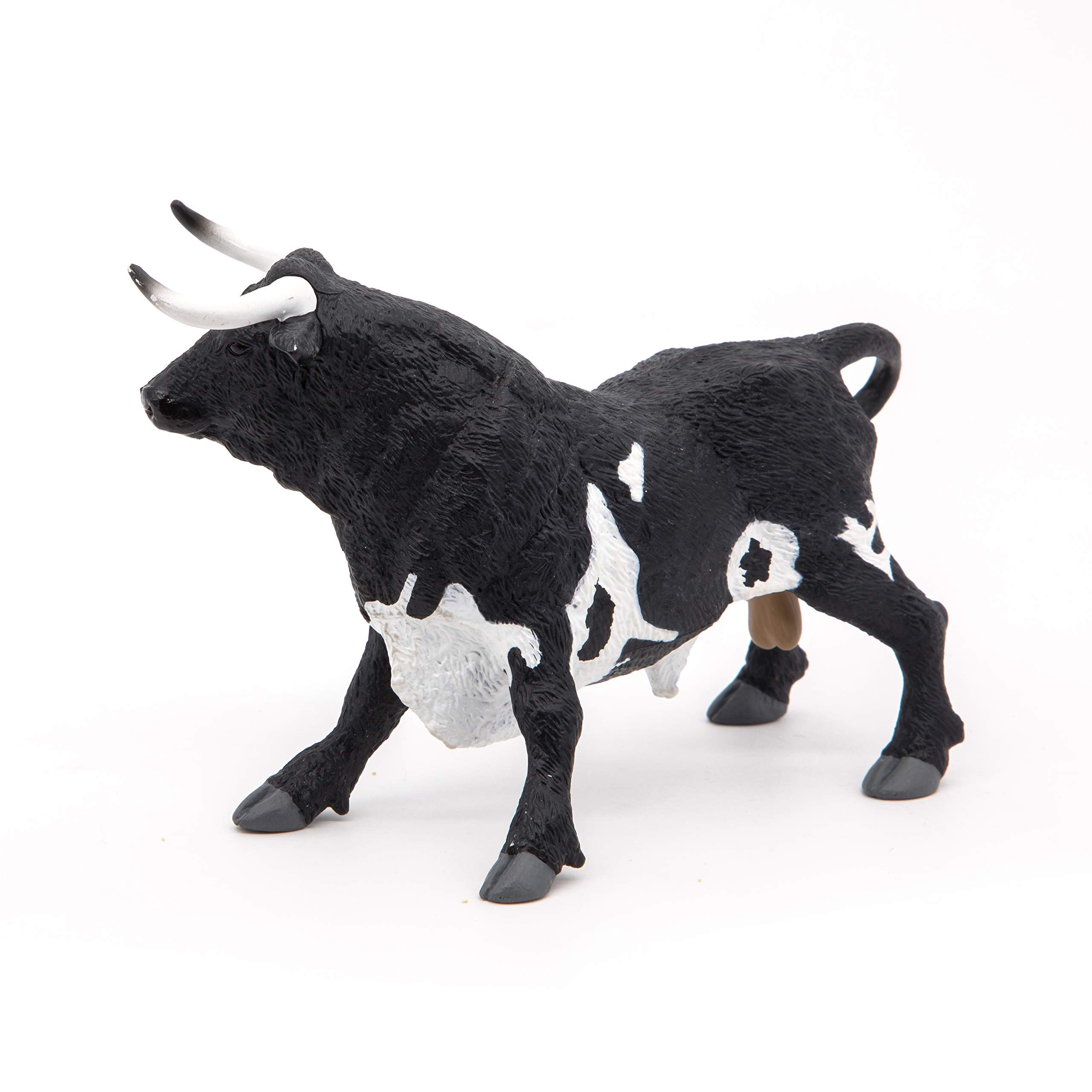 Papo BLACK & WHITE SPANISH BULL solid plastic toy farm pet male animal NEW 