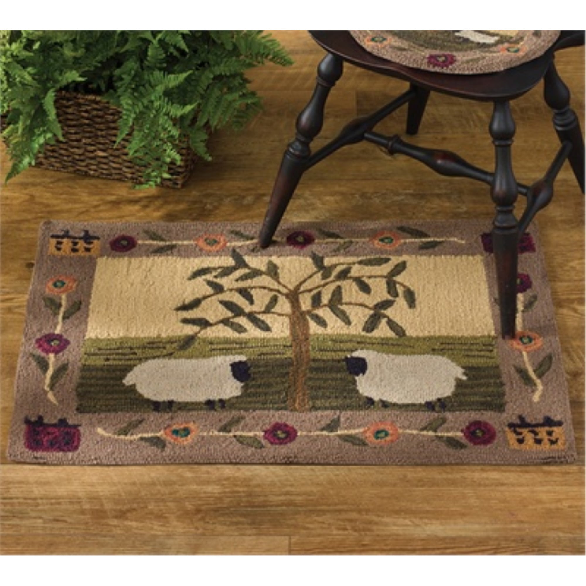 WILLOW & SHEEP HOOKED RUG