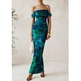 thumbnail image 3 of Vestido largo PRETTYGARDEN para mujer, ajustado fruncido, verde y floral, 3 of 9