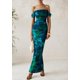 thumbnail image 3 of Vestido largo PRETTYGARDEN para mujer, ajustado fruncido, verde y floral, 3 of 9