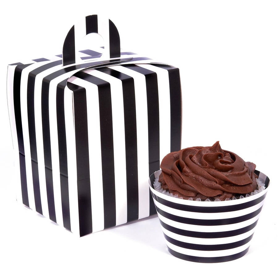 Black and White Striped Cupcake Wrapper & Box Kit