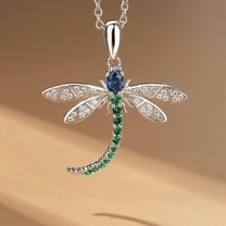 HOOUN Cute Silver Dragonfly Necklaces Pendant Women Cubic Zirconia Jewelry-Silver